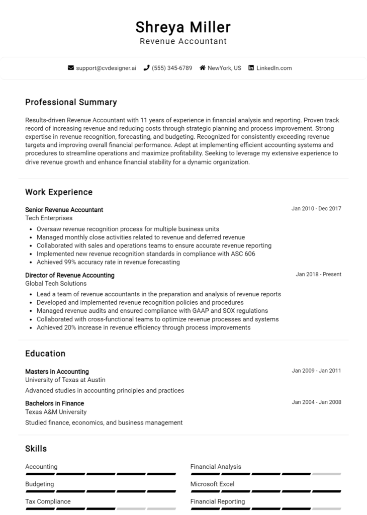 Revenue Accountant Resume Example
