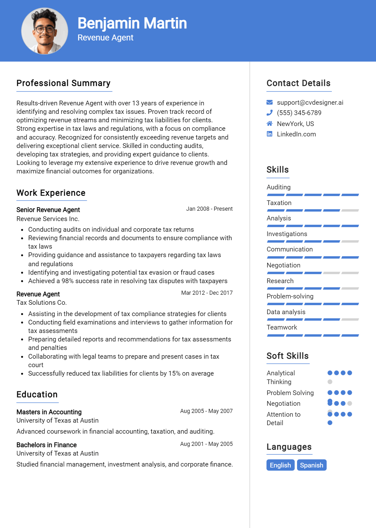 Revenue Agent Resume Example