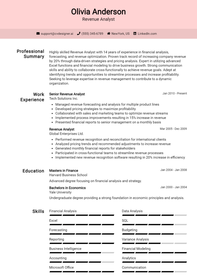 24 Revenue Analyst Resume Examples And Templates for 2025