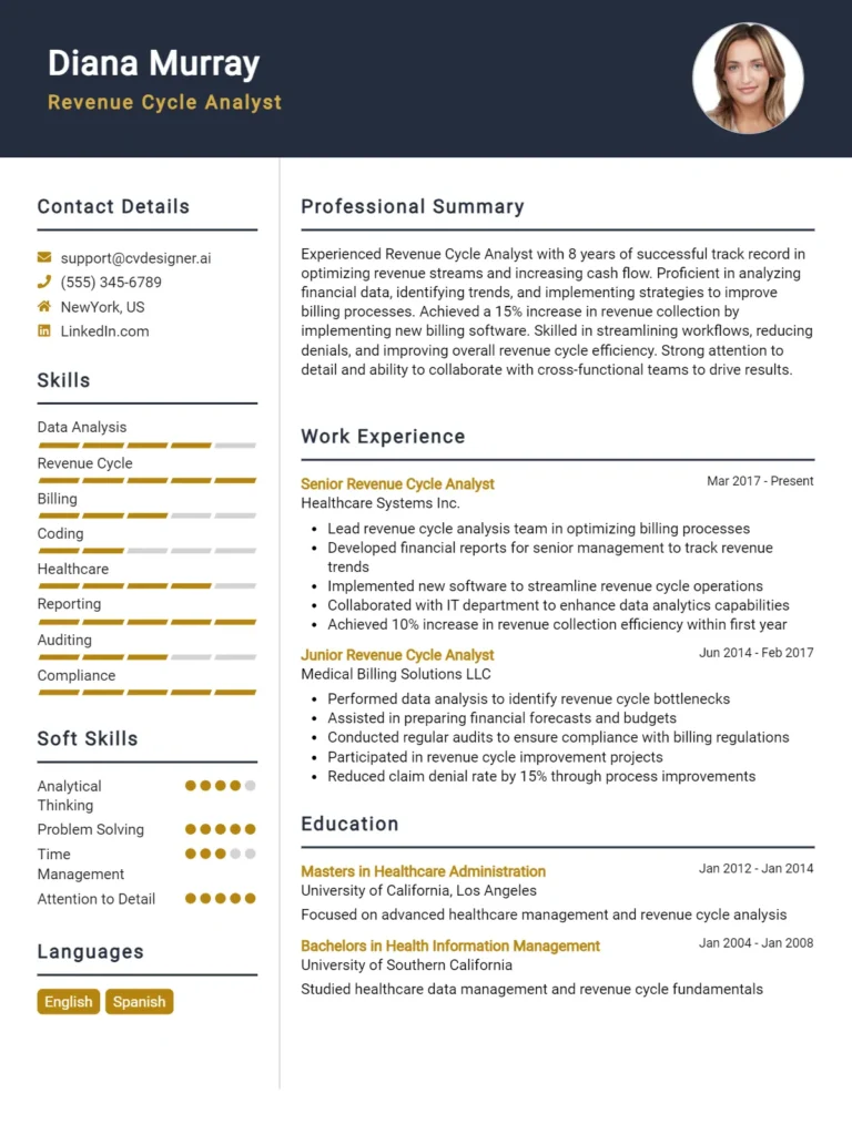 Revenue Cycle Analyst CV Example For 2025: Effective CV Writing Tips