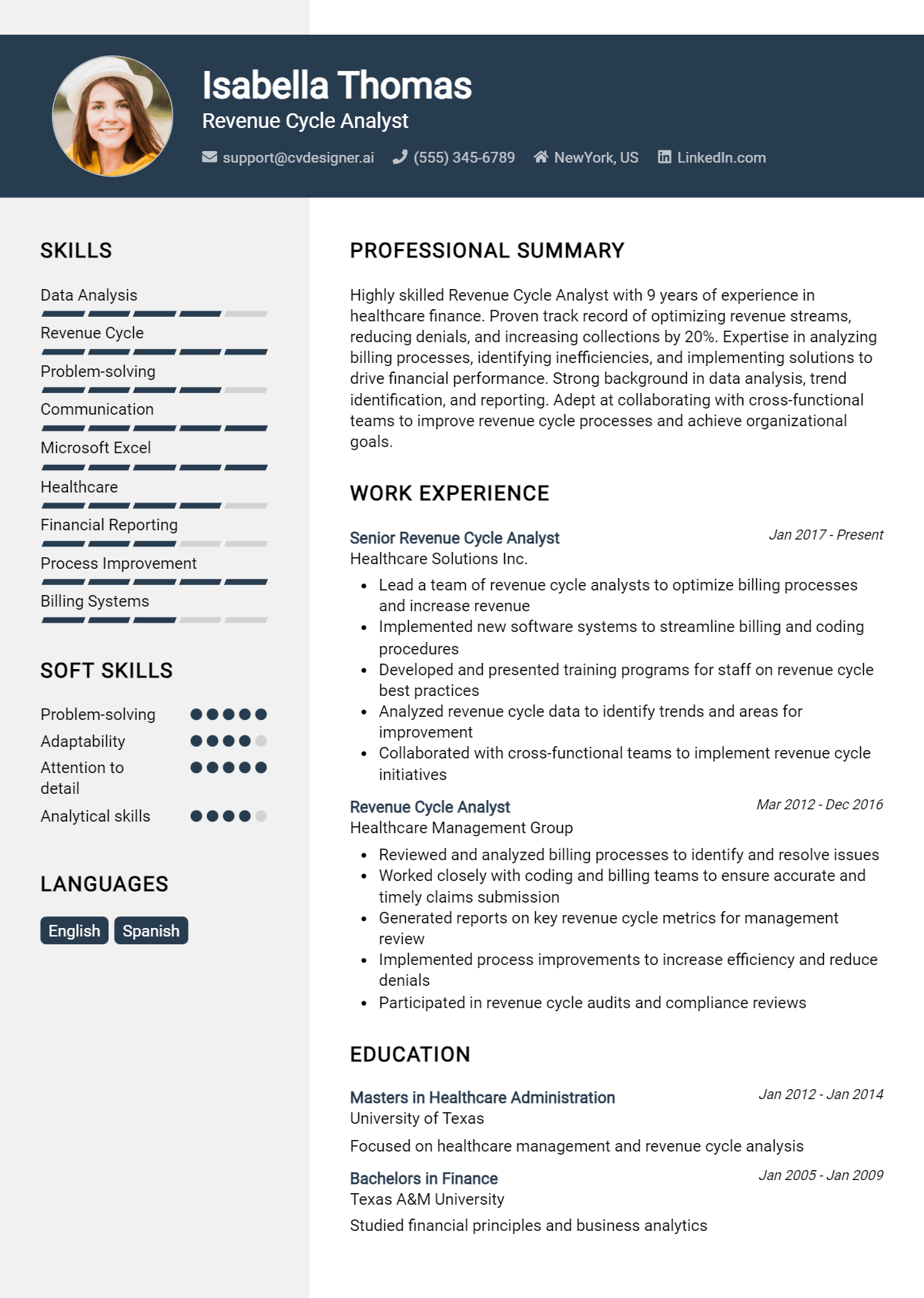 Revenue Cycle Analyst Resume Example
