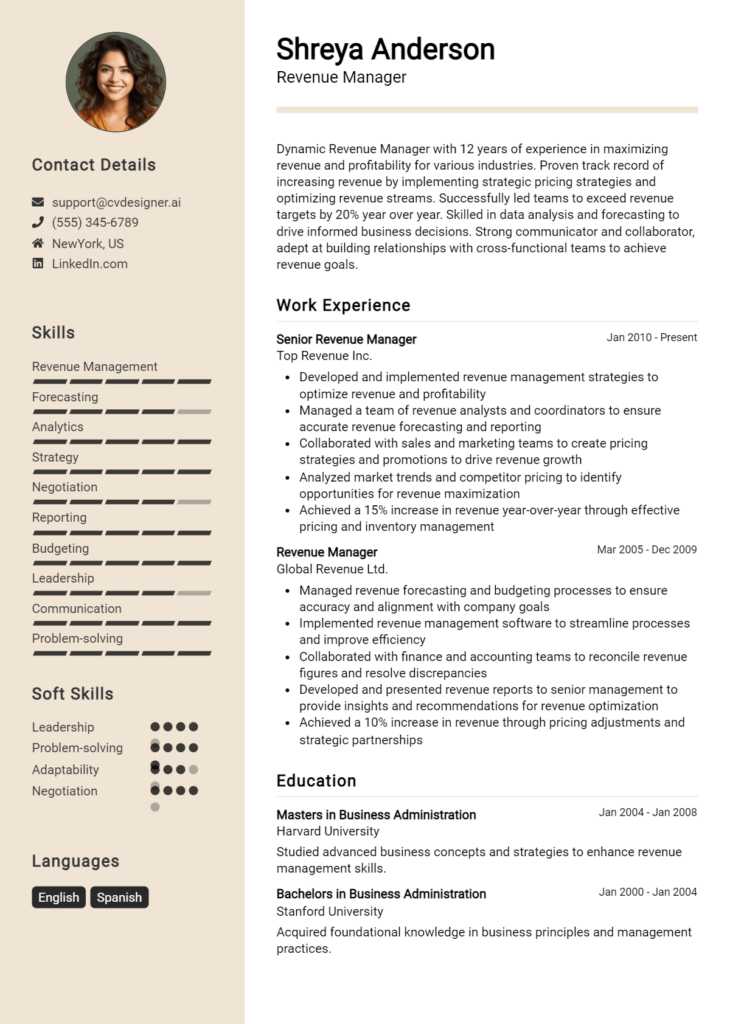 Revenue Manager Resume Example for 2024: Best Writing Guide - CVDesigner.ai