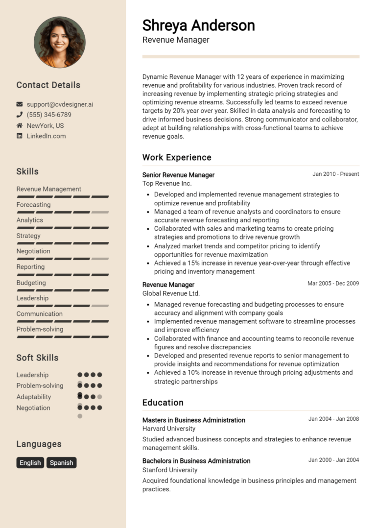 Revenue Manager Resume Example for 2025: Best Writing Guide