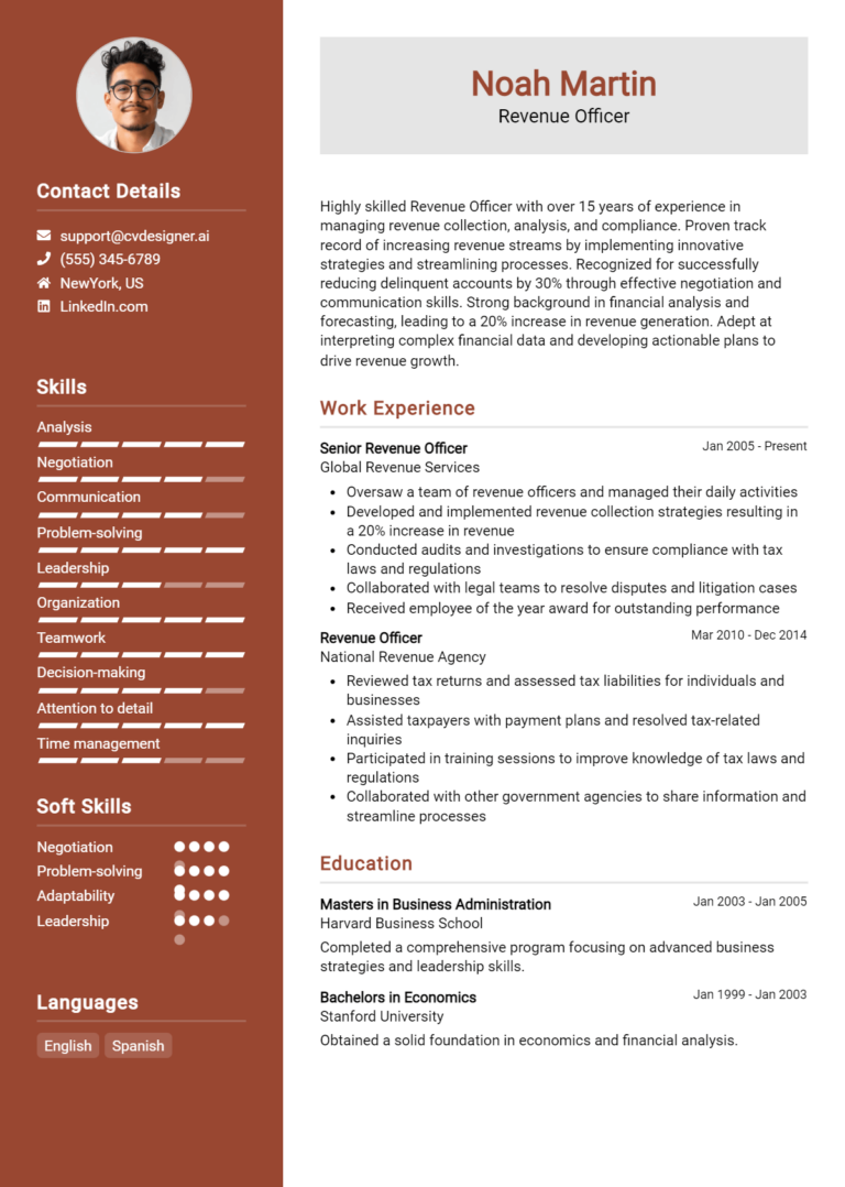 Revenue Officer Resume Example for 2025: Best Writing Guide