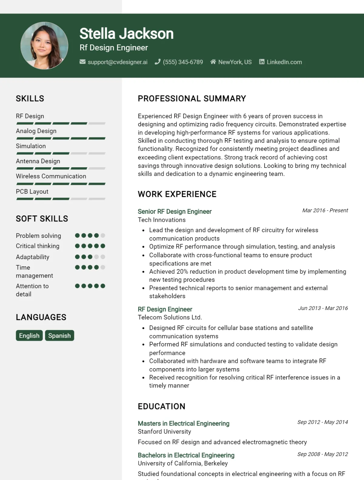 Rf Design Engineer CV Example