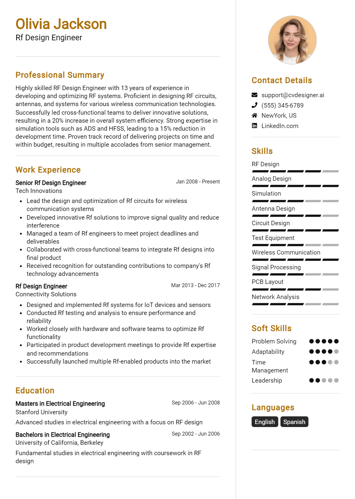 Rf Design Engineer Resume Example