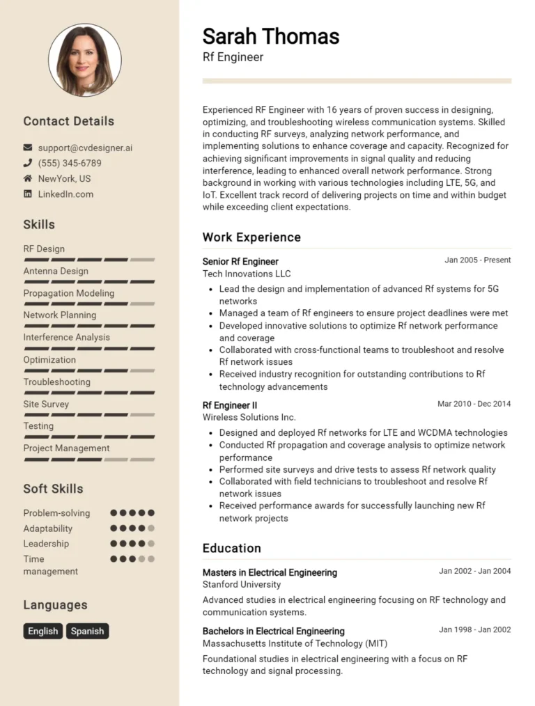 RF Engineer CV Example For 2025: Ultimate Guide