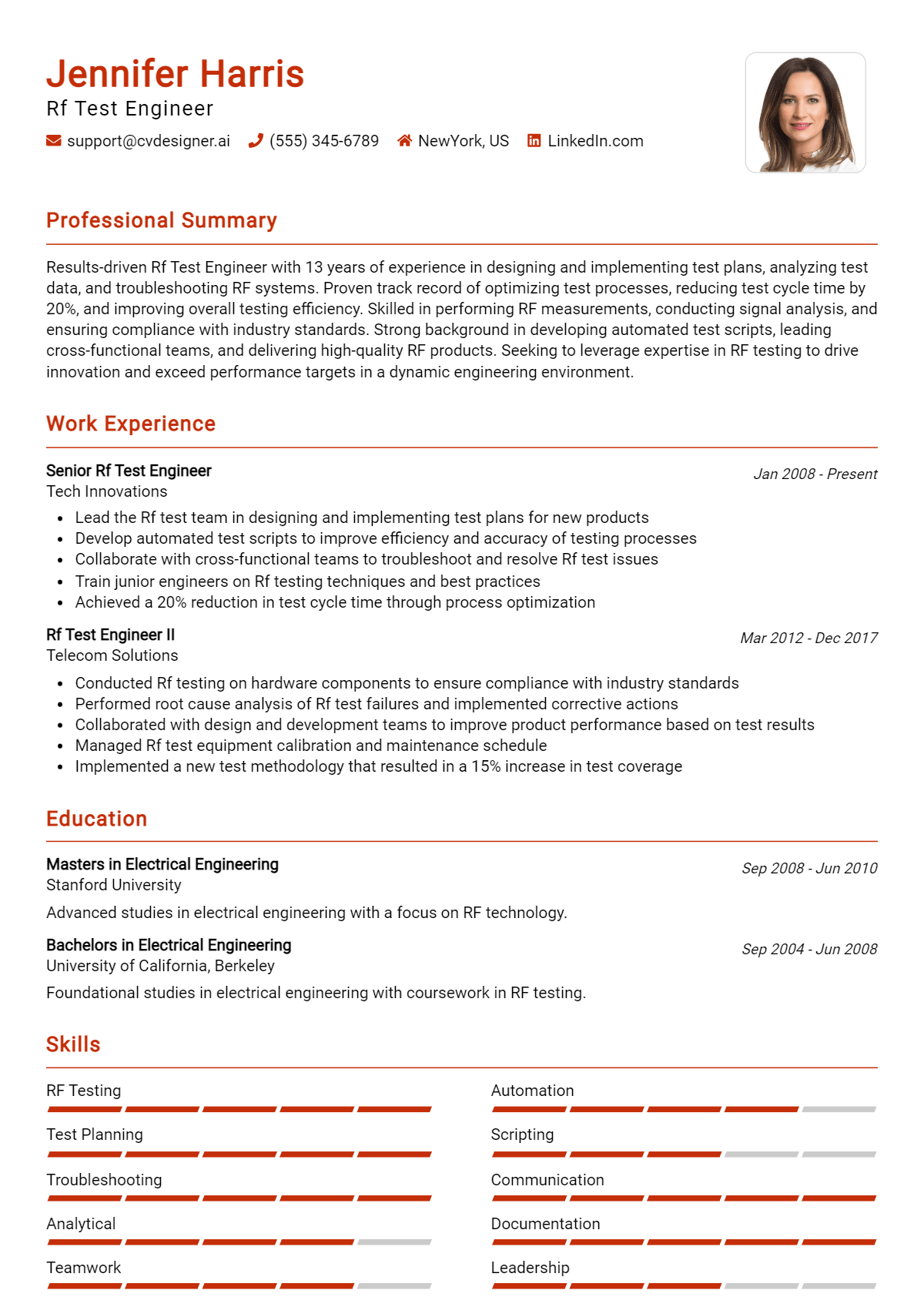 Rf Test Engineer Resume Example