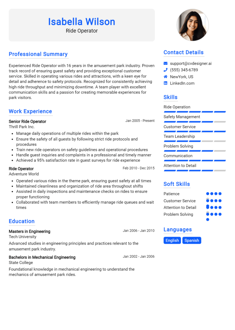 Ride Operator Resume Example for 2025: Strategies & Templates