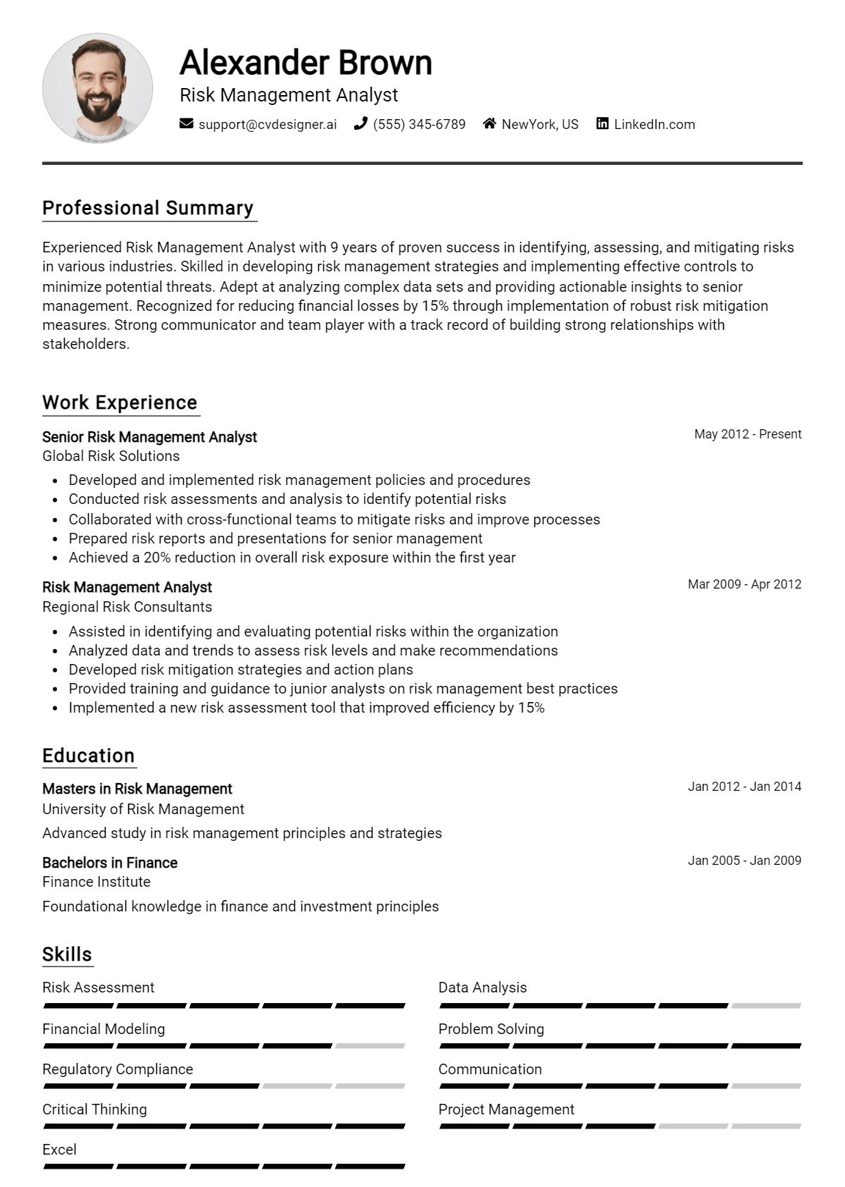 Risk Management Analyst Resume Example