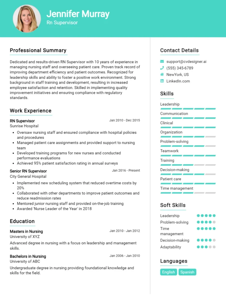 RN Supervisor CV Example For 2025: Best Formatting Tips
