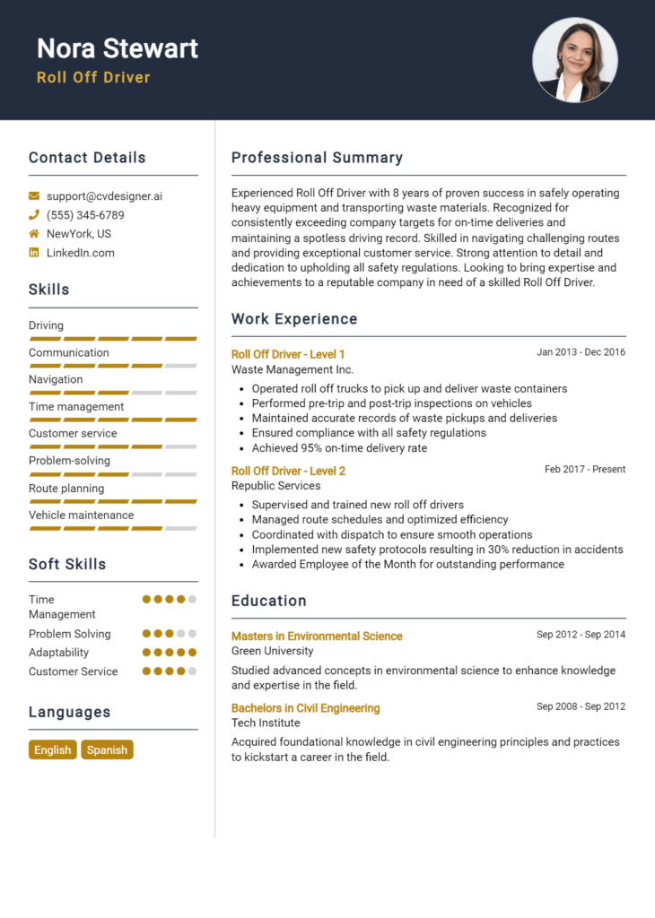 Roll Off Driver Resume Example
