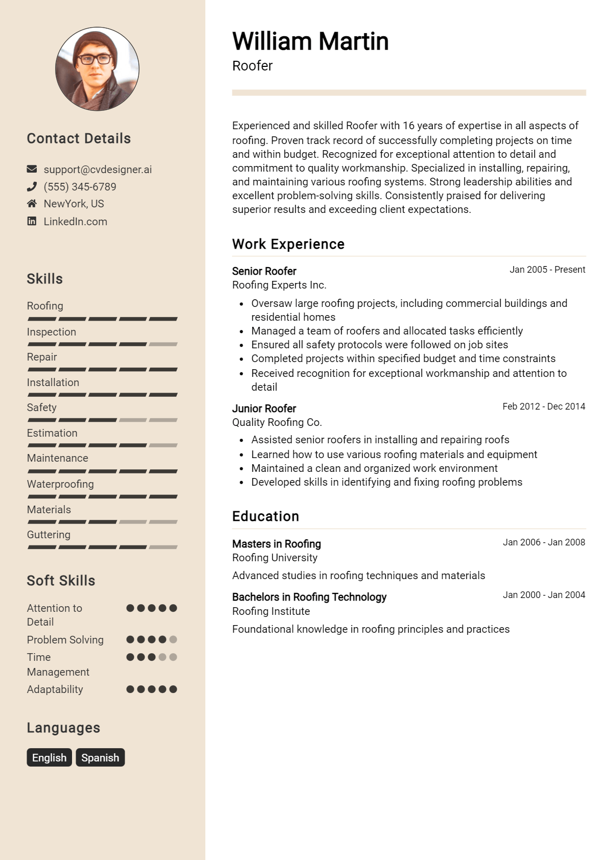 Roofer Resume Example