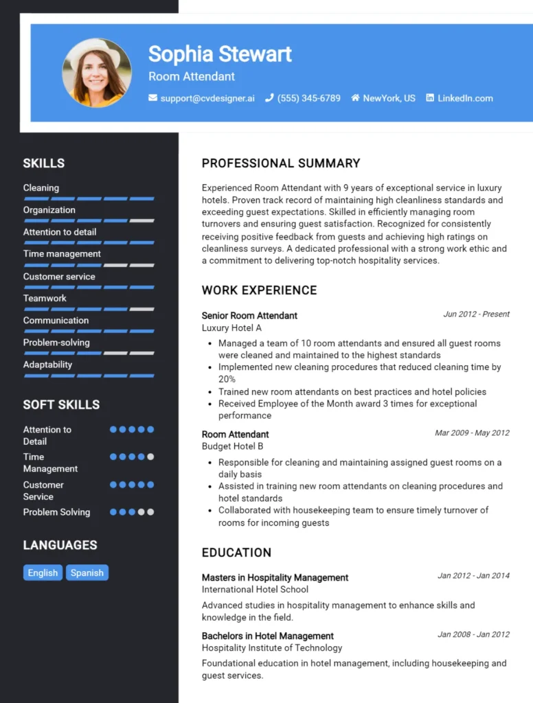 Room Attendant CV Example