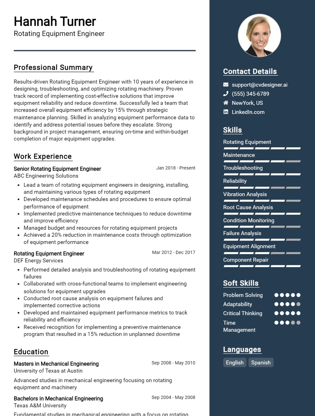 Rotating Equipment Engineer CV Example