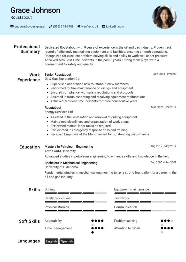 Roustabout Resume Example for 2025: How to Craft a Winning CV
