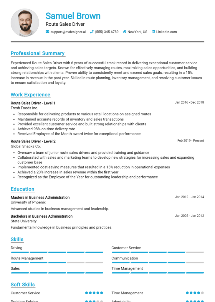 Route Sales Driver Resume Example