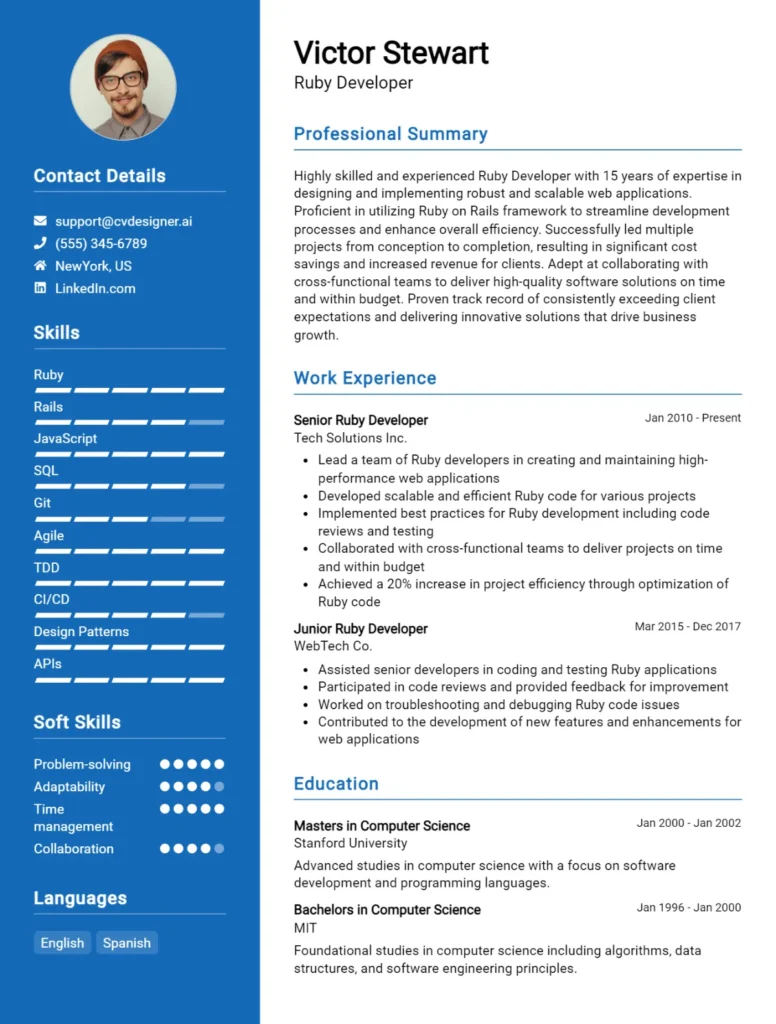 Ruby Developer CV Example