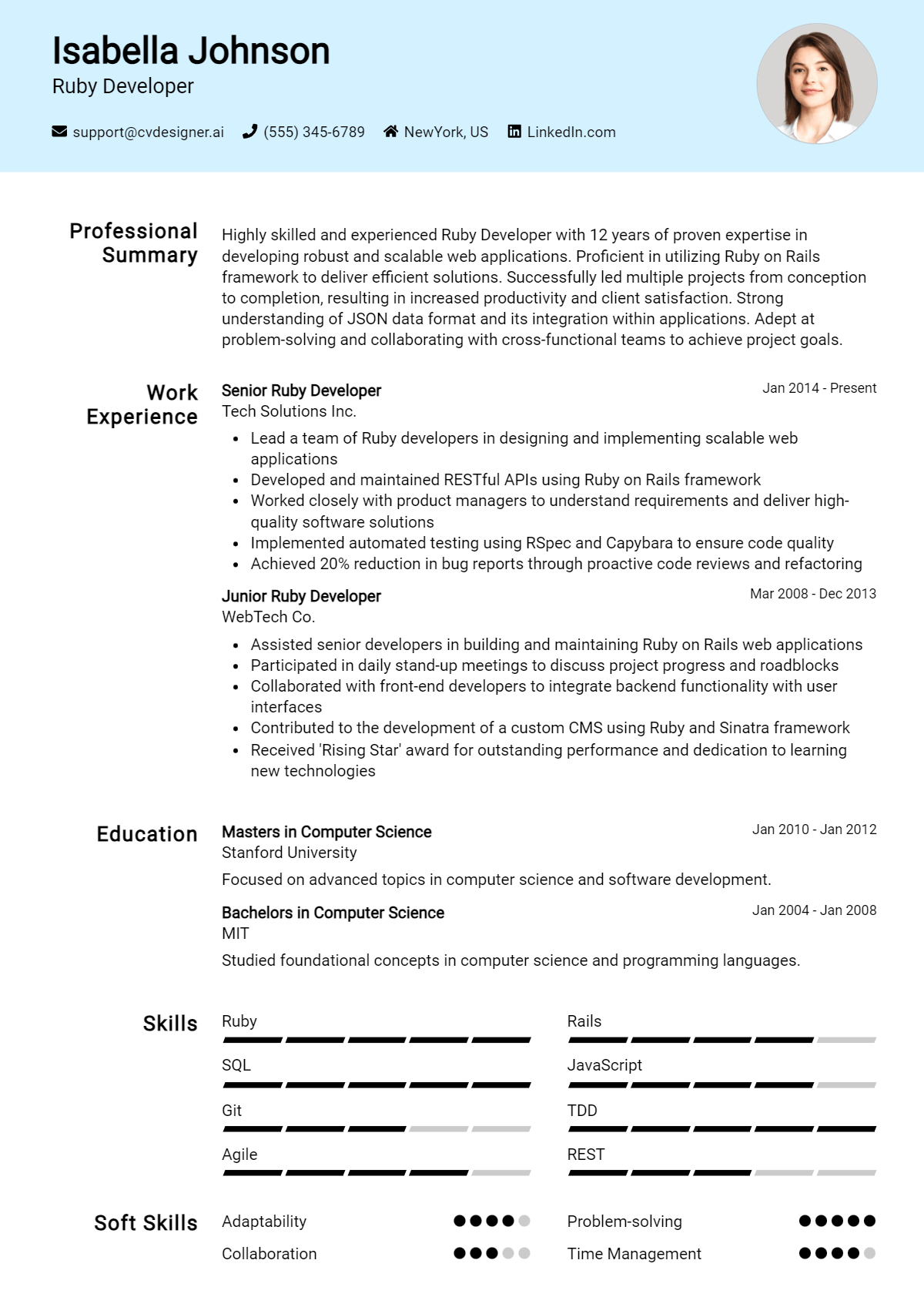 Ruby Developer Resume Example for 2024: Writing Guide - CVDesigner.ai