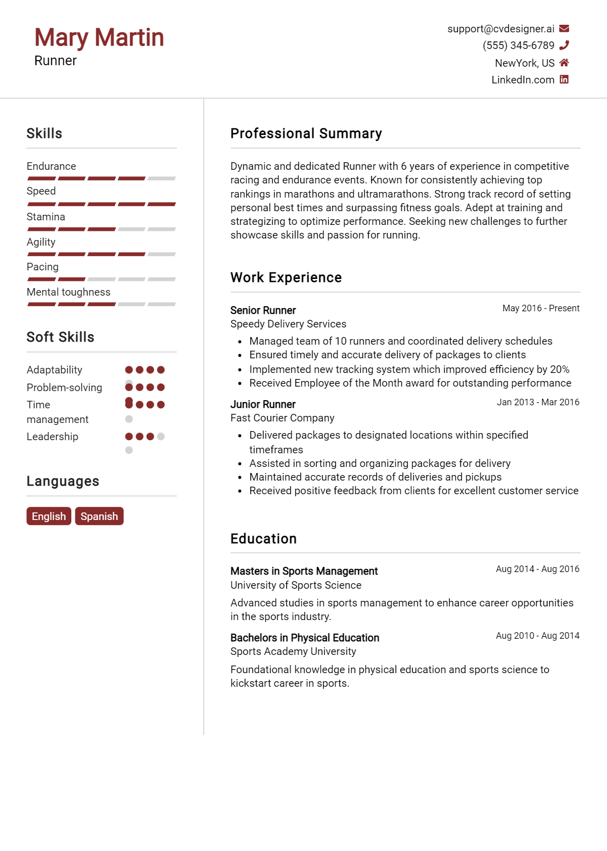 Runner Resume Example