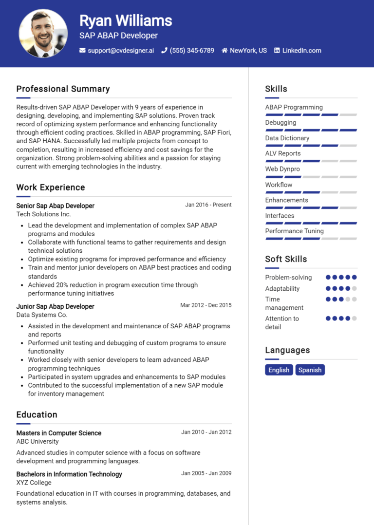 SAP ABAP Developer CV Example For 2025: Ultimate Guide