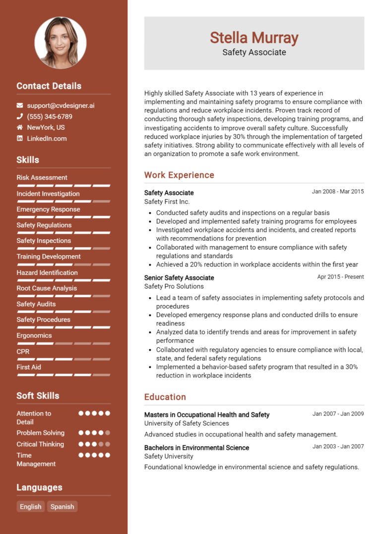 Safety Associate Resume Example for 2025: Best Writing Tips