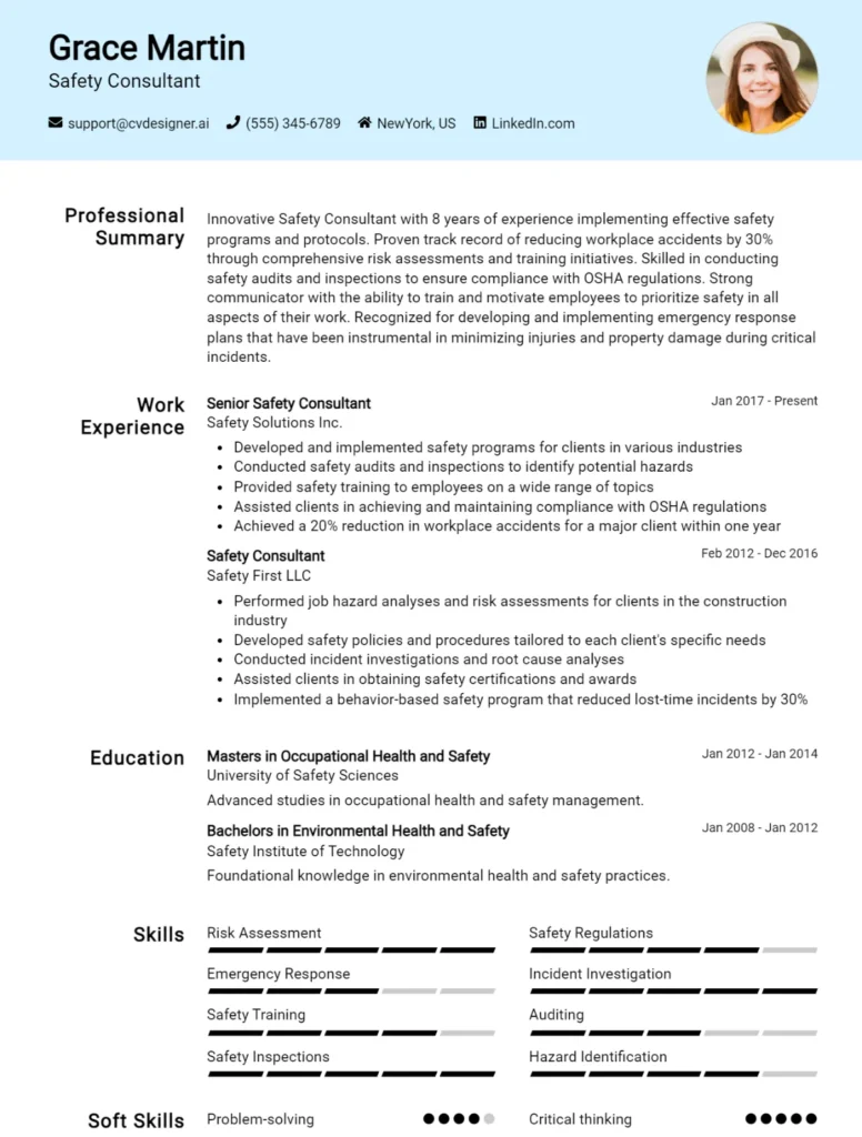 Safety Consultant CV Example