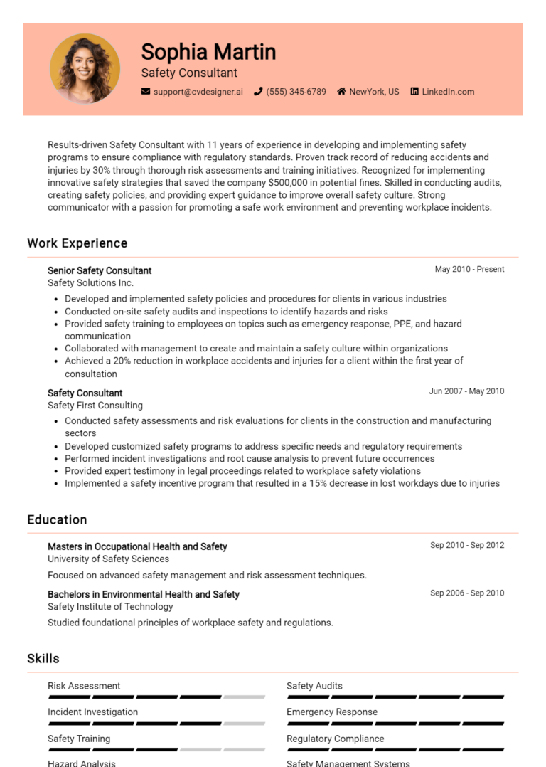 Safety Consultant Resume Example for 2025: Proven Tips & Templates