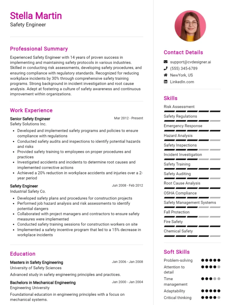 Safety Engineer CV Example For 2025: Top Tips & Samples