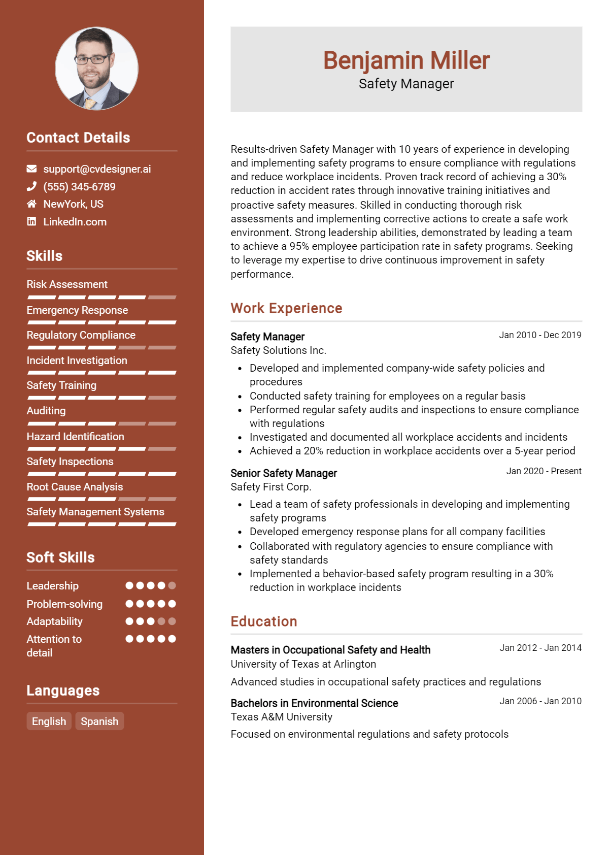 Safety Manager Resume Example