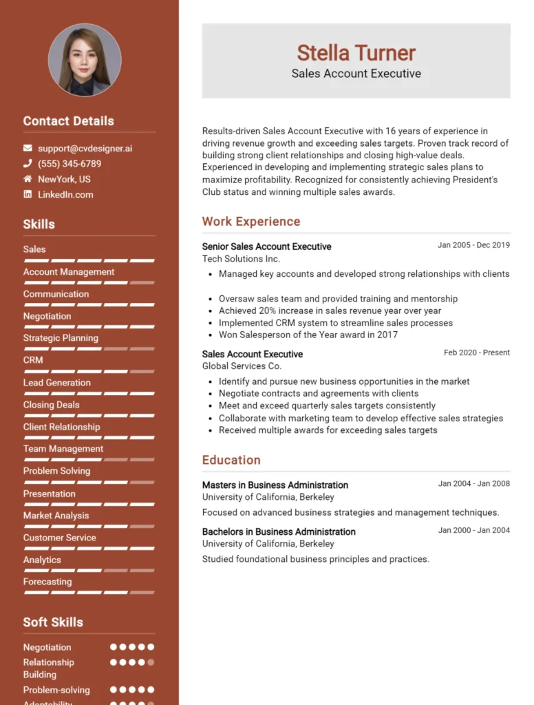 Sales Account Executive CV Example