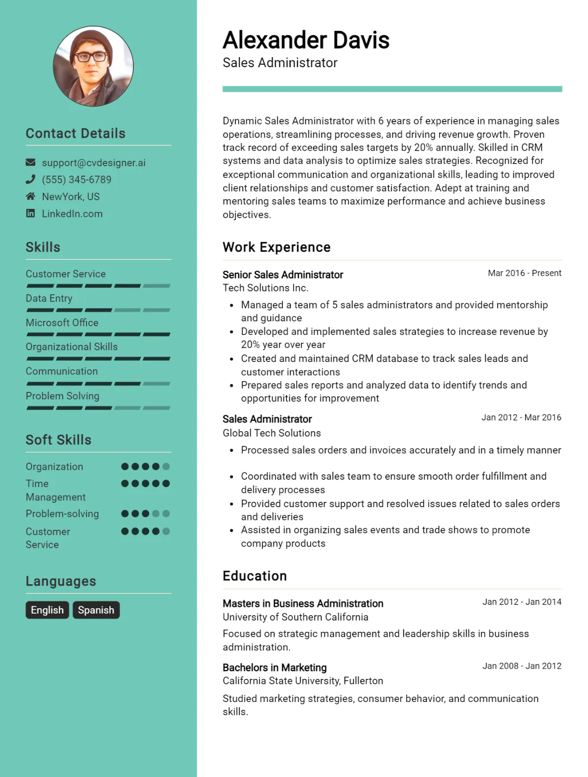 Sales Administrator CV Example