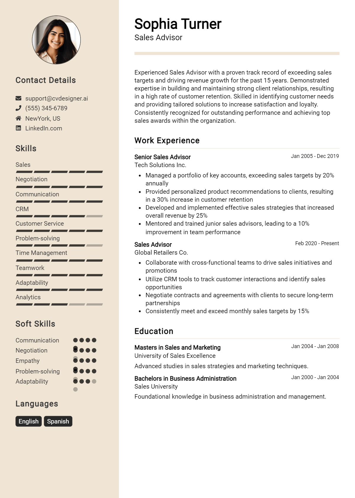 Sales Advisor Resume Example
