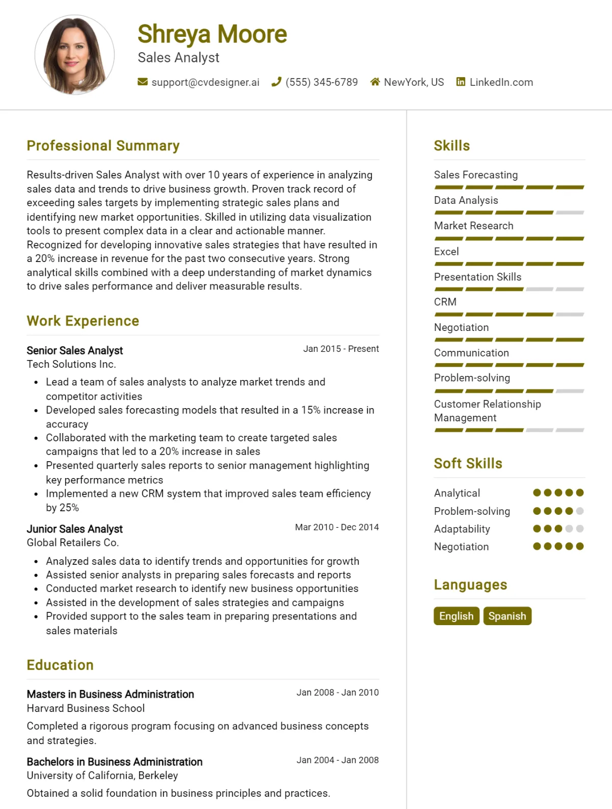 Sales Analyst CV Example