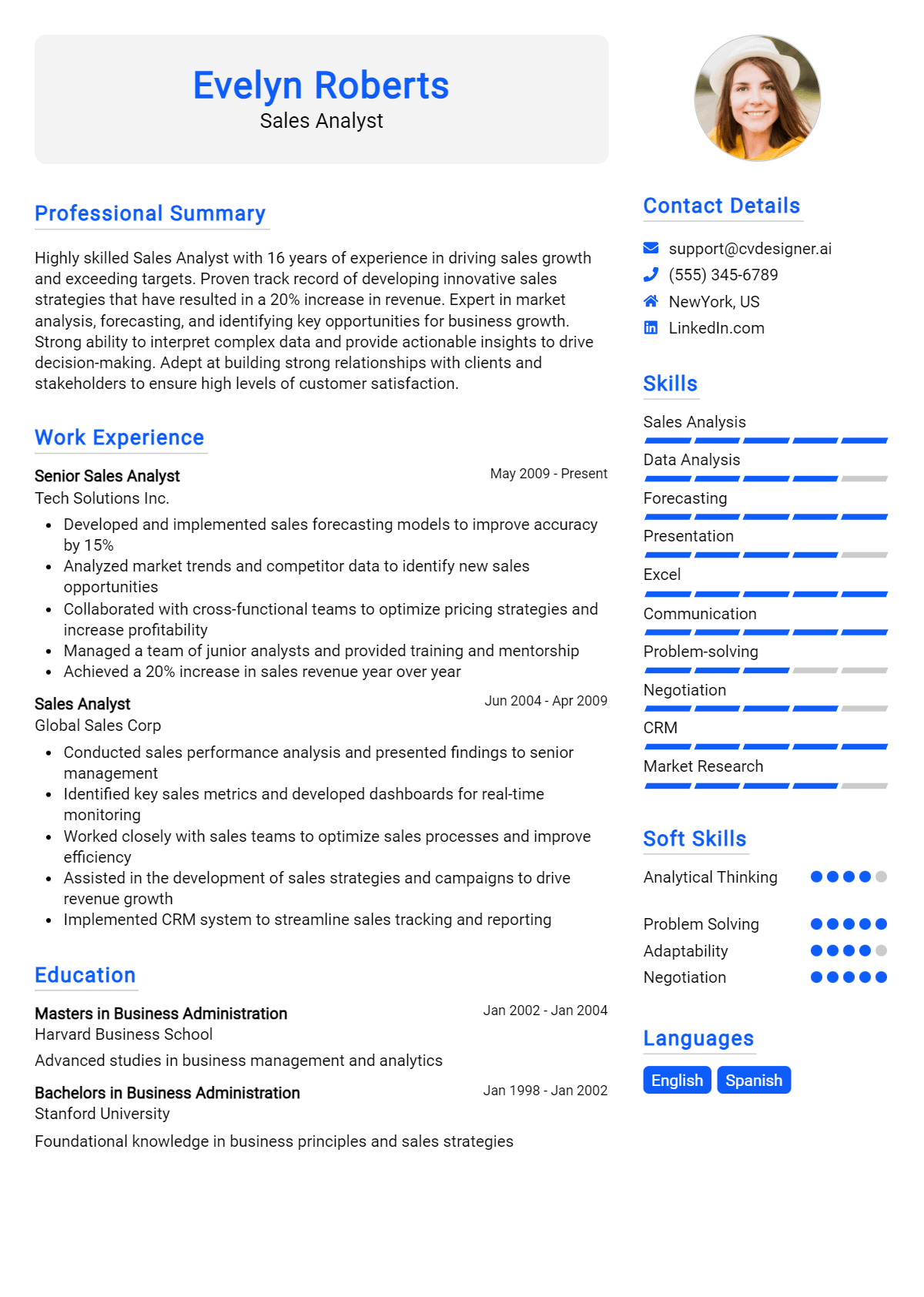 Sales Analyst Resume Example