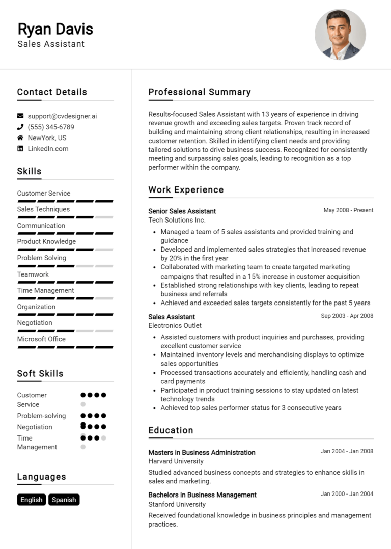 Sales Assistant Resume Example for 2025: Tips & Templates