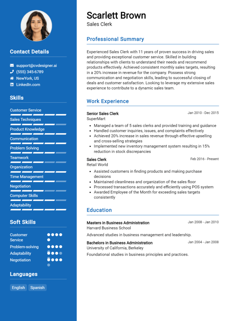 Sales Clerk Resume Example for 2025: Best Formatting Tips