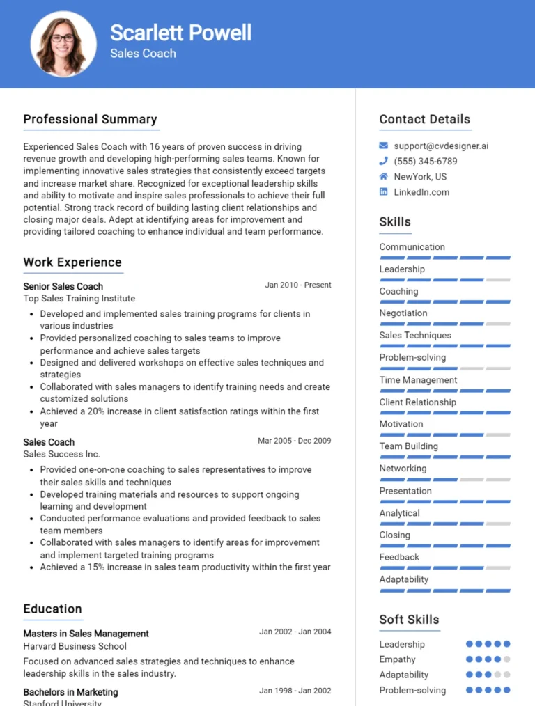Sales Coach CV Example For 2025: Best Tips & Templates
