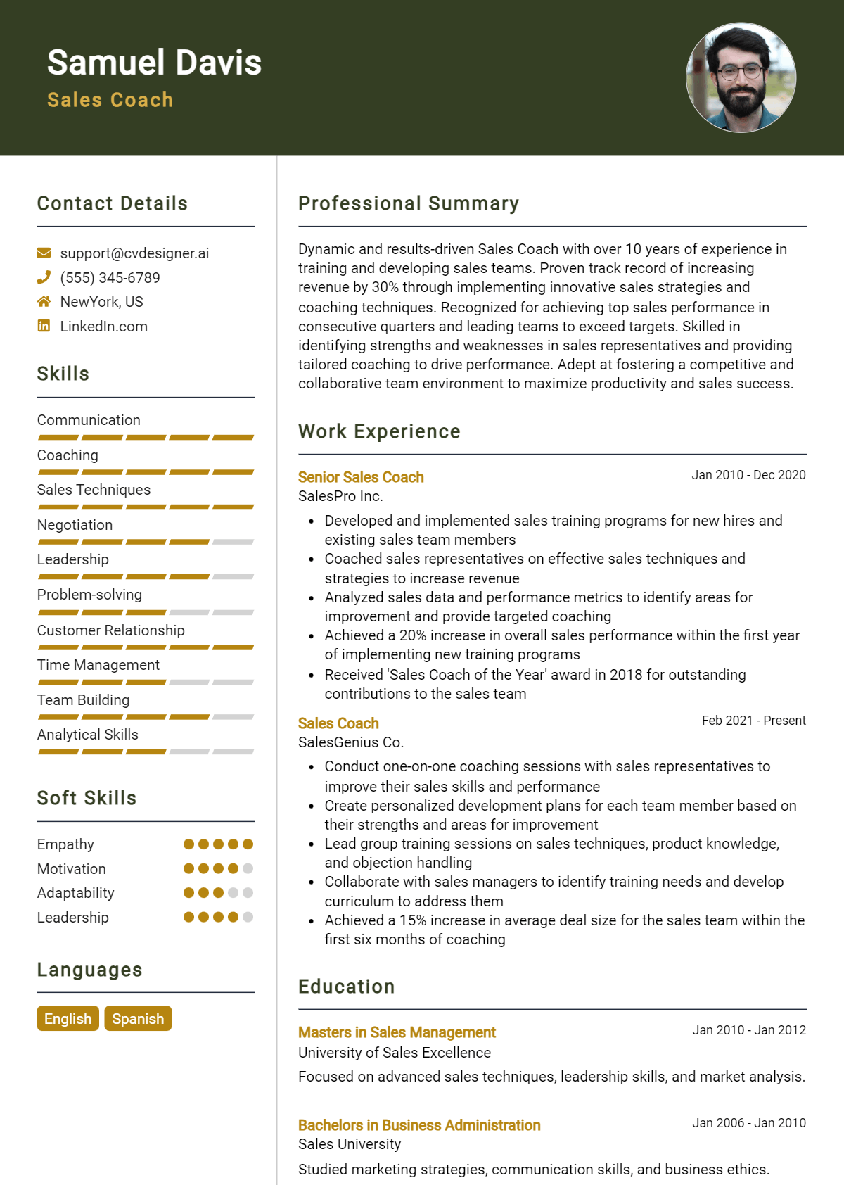 Sales Coach Resume Example