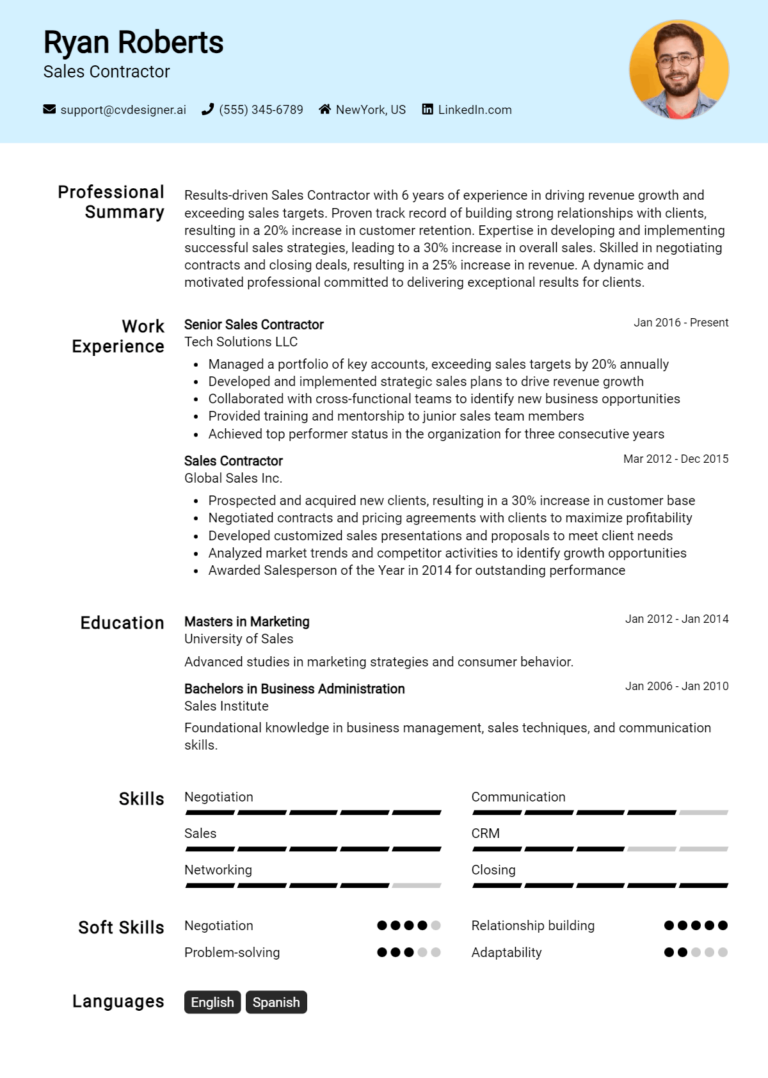 Sales Contractor Resume Example for 2025: Tips to Stand Out