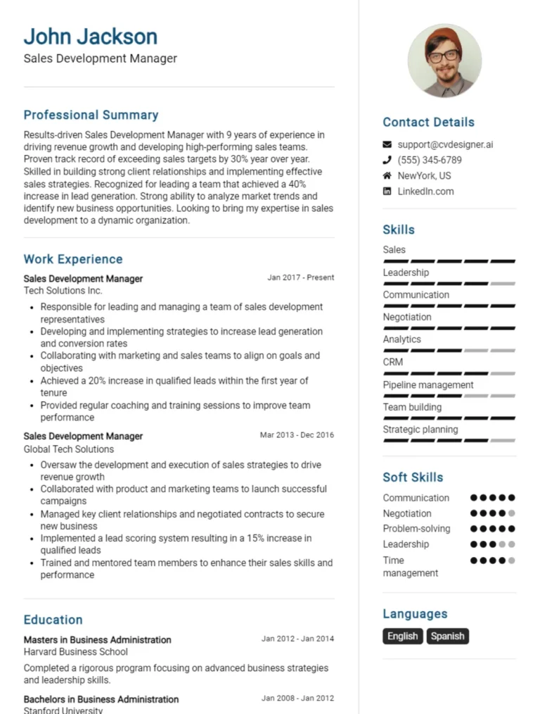 14 Sales Development Manager CV Examples And Templates For 2025