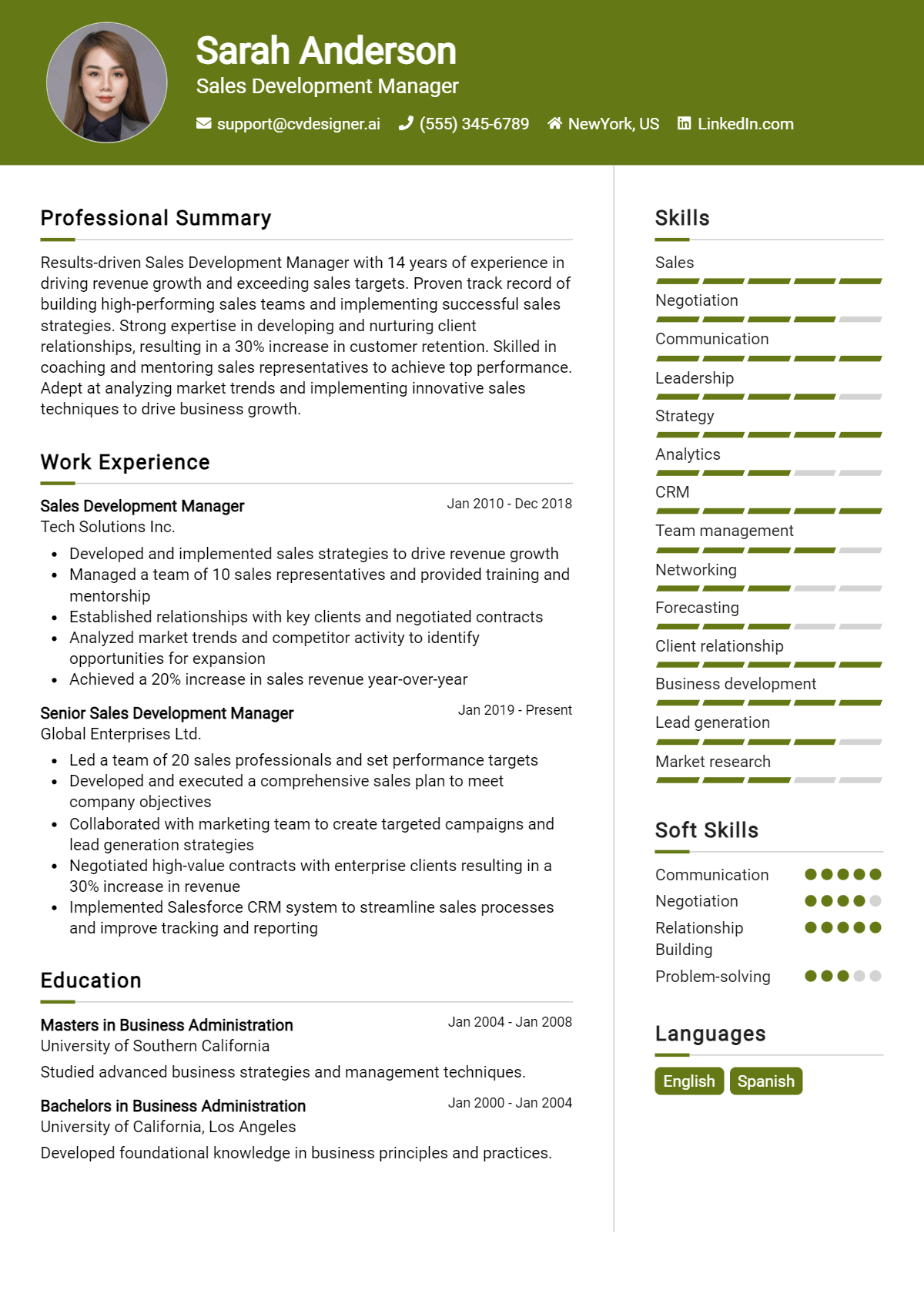 Sales Development Manager Resume Example