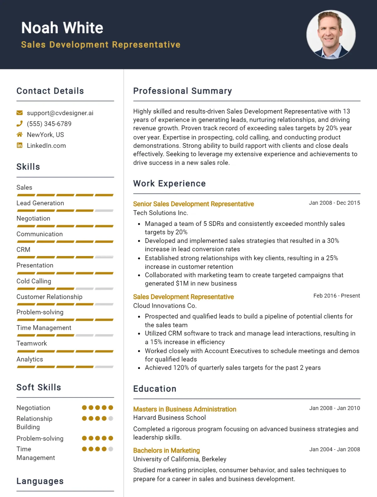 Sales Development Representative CV Example
