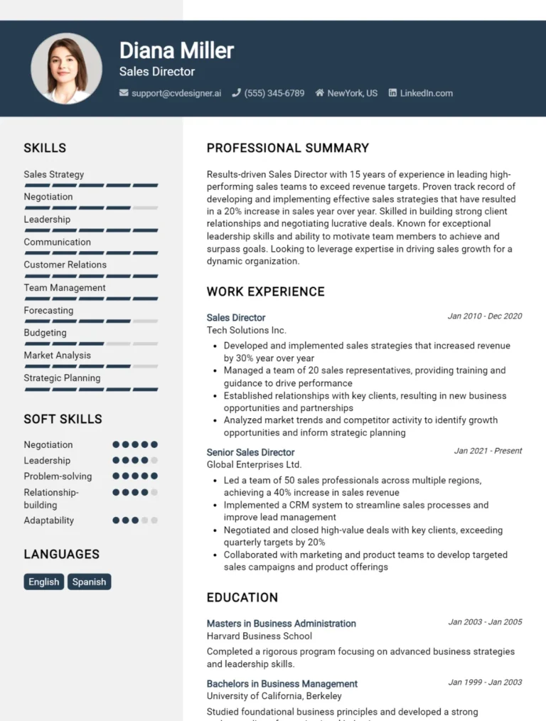 Sales Director CV Example For 2025: Proven Tips & Templates
