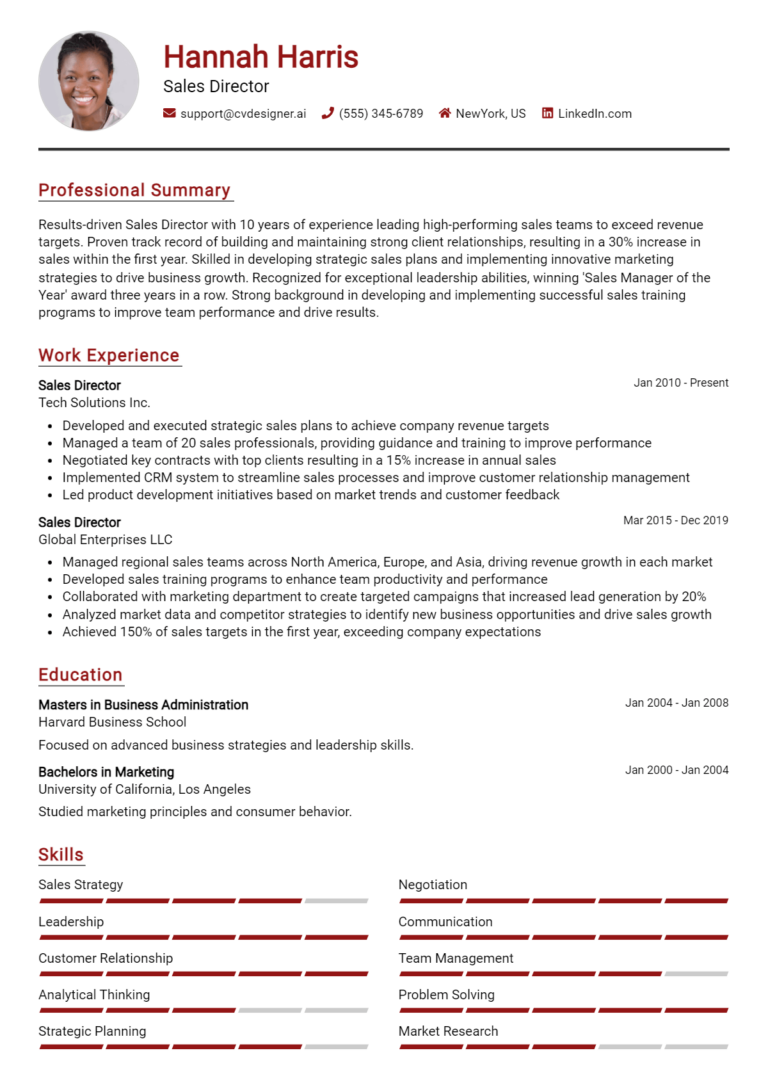 Sales Director Resume Example for 2025: Writing Guide