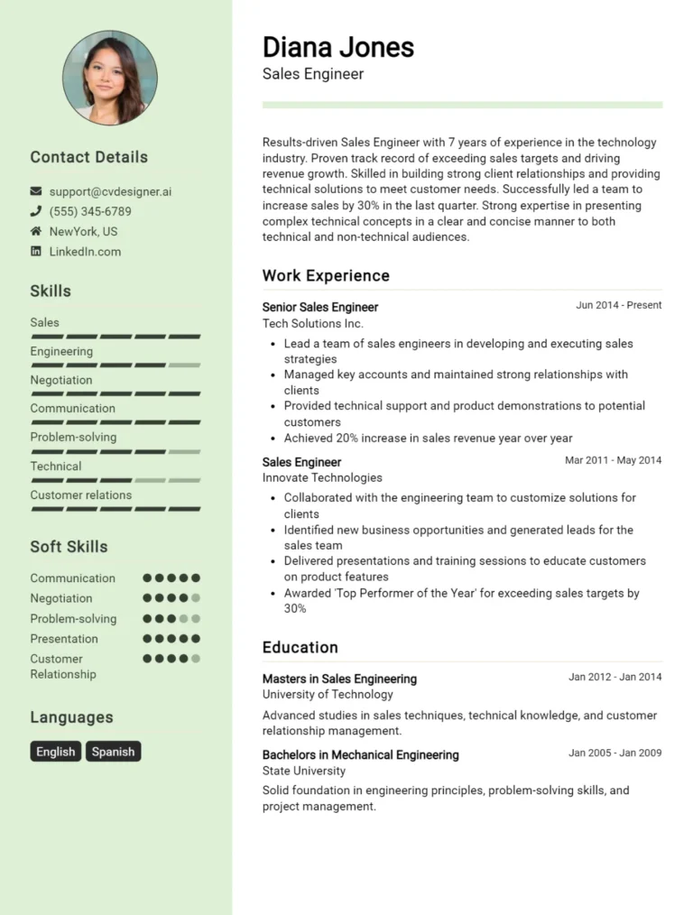Sales Engineer CV Example For 2025: Tips to Stand Out