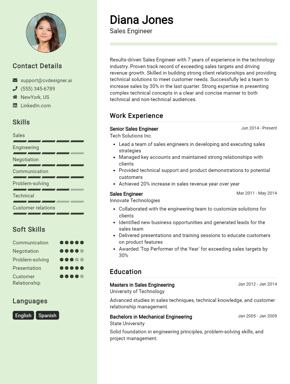 Sales Engineer CV Example