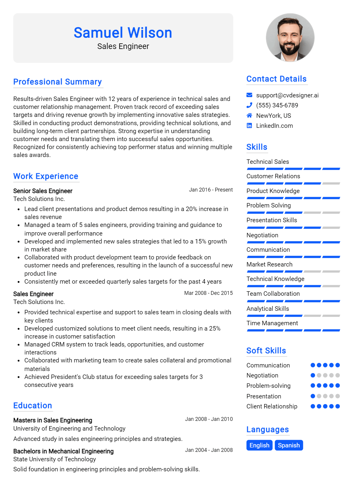 Sales Engineer Resume Example