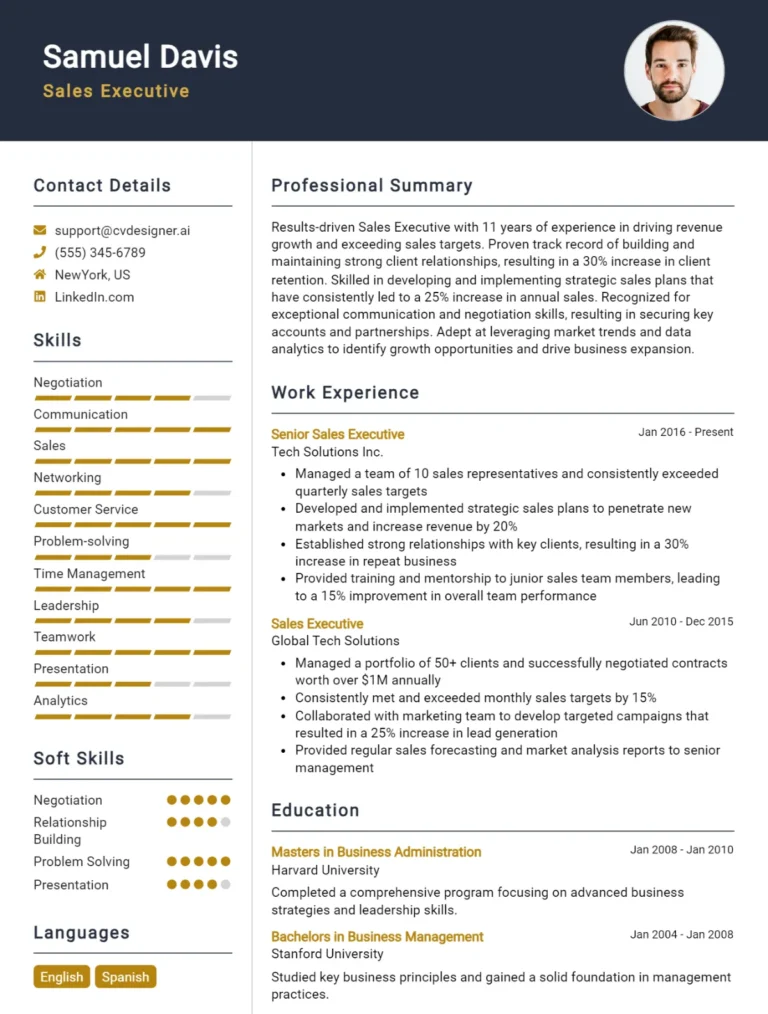 32 Sales Executive CV Examples And Templates For 2025