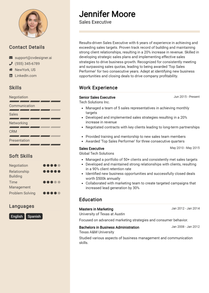 Sales Executive Resume Example
